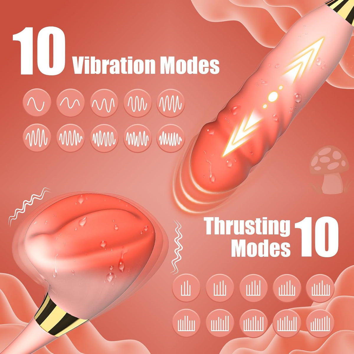 Mushroom 2 Pro Clit Nipple Vibration G Spot Thrusting Vibrator