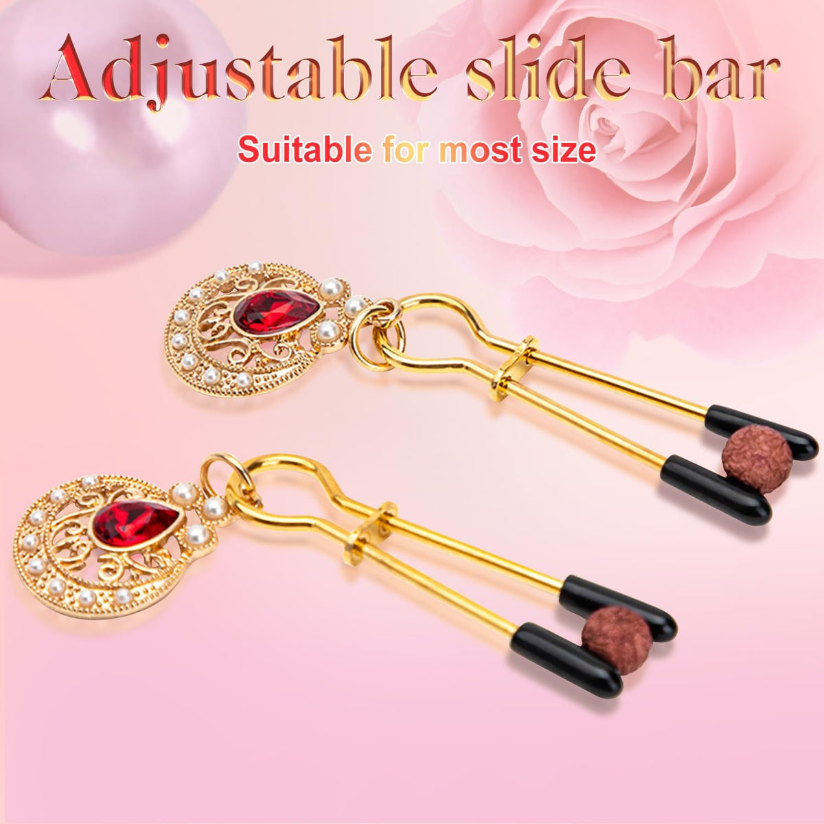 Rubine Pearl Decoration Nipple Clamps