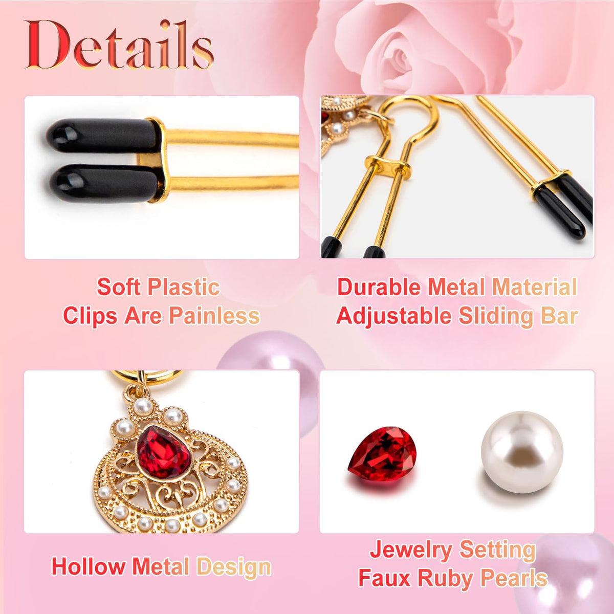 Rubine Pearl Decoration Nipple Clamps