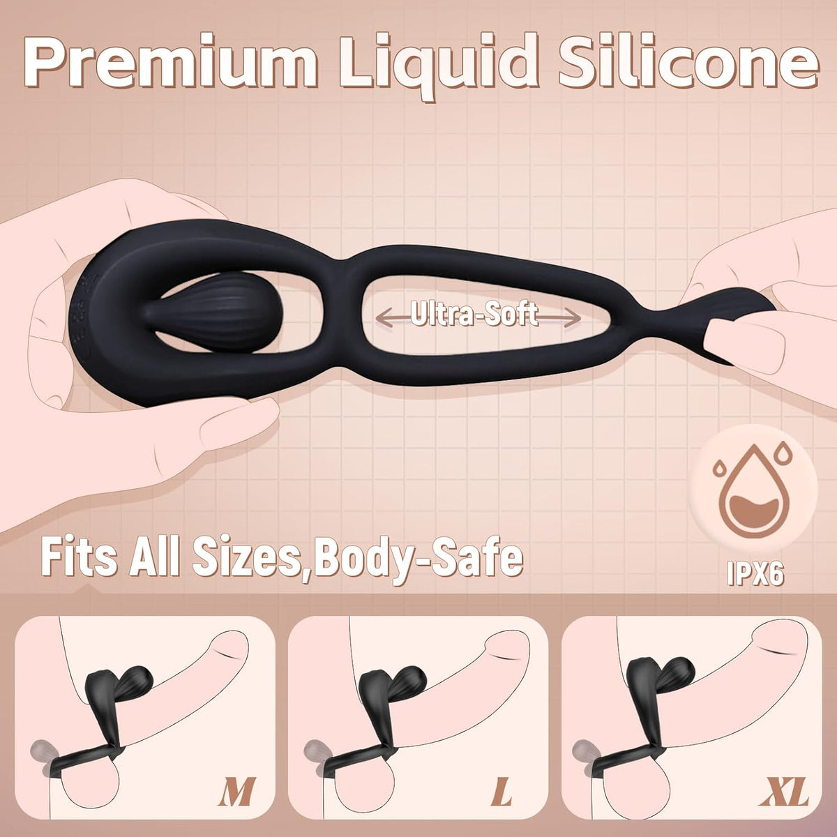 Vibrating Dual Cock Ring with Adjustable Beads