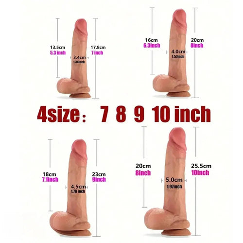 7in 8in 9in 10in Super Real Skin Soft Silicone Big Dildo For Anus Clit