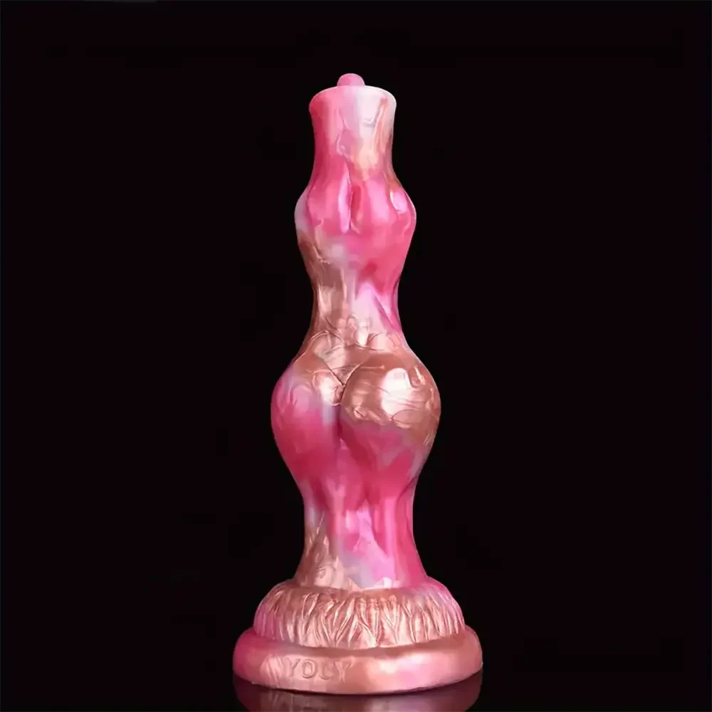 8.07in Fantasy Silicone Soft Dog Knot Big Prostate Anal Golden Rose Dildo