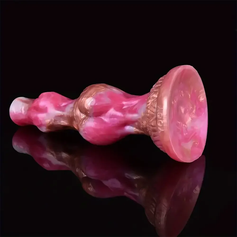 8.07in Fantasy Silicone Soft Dog Knot Big Prostate Anal Golden Rose Dildo