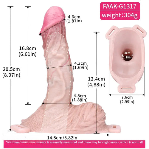 8.07in Realistic Strap on Penis Extender Cock Sleeve Dildo Stretchable Cock Ring
