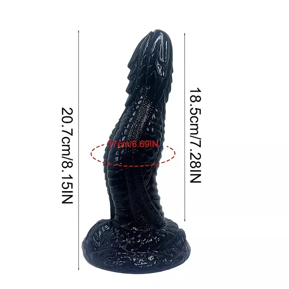 8.15in PVC Dragon Large Black Dildo For Women Strong Suction Cup