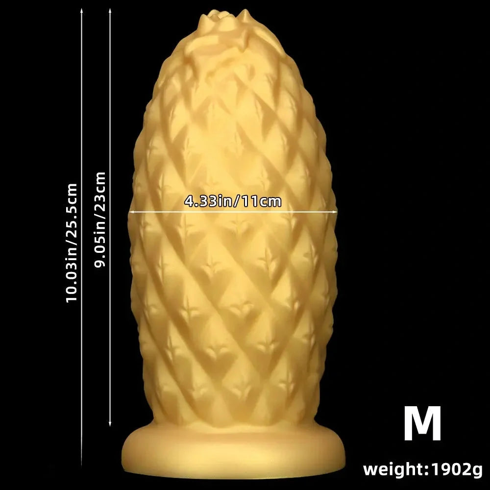 8.26in 10.03in 11.81in Gold Silicone Pineapple Giant Penis Anal Plug Dildo