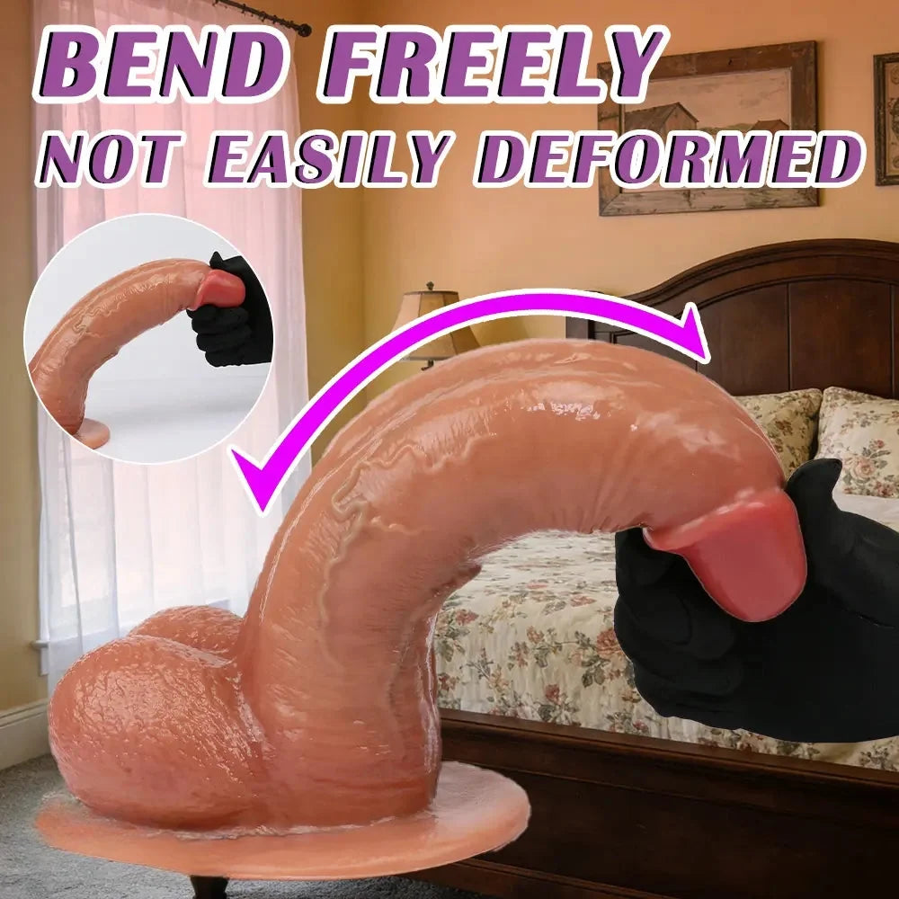 8.26in 9.84in 11in Realistic Feeling Silicone Big Soft And Bendable Cock Dildo