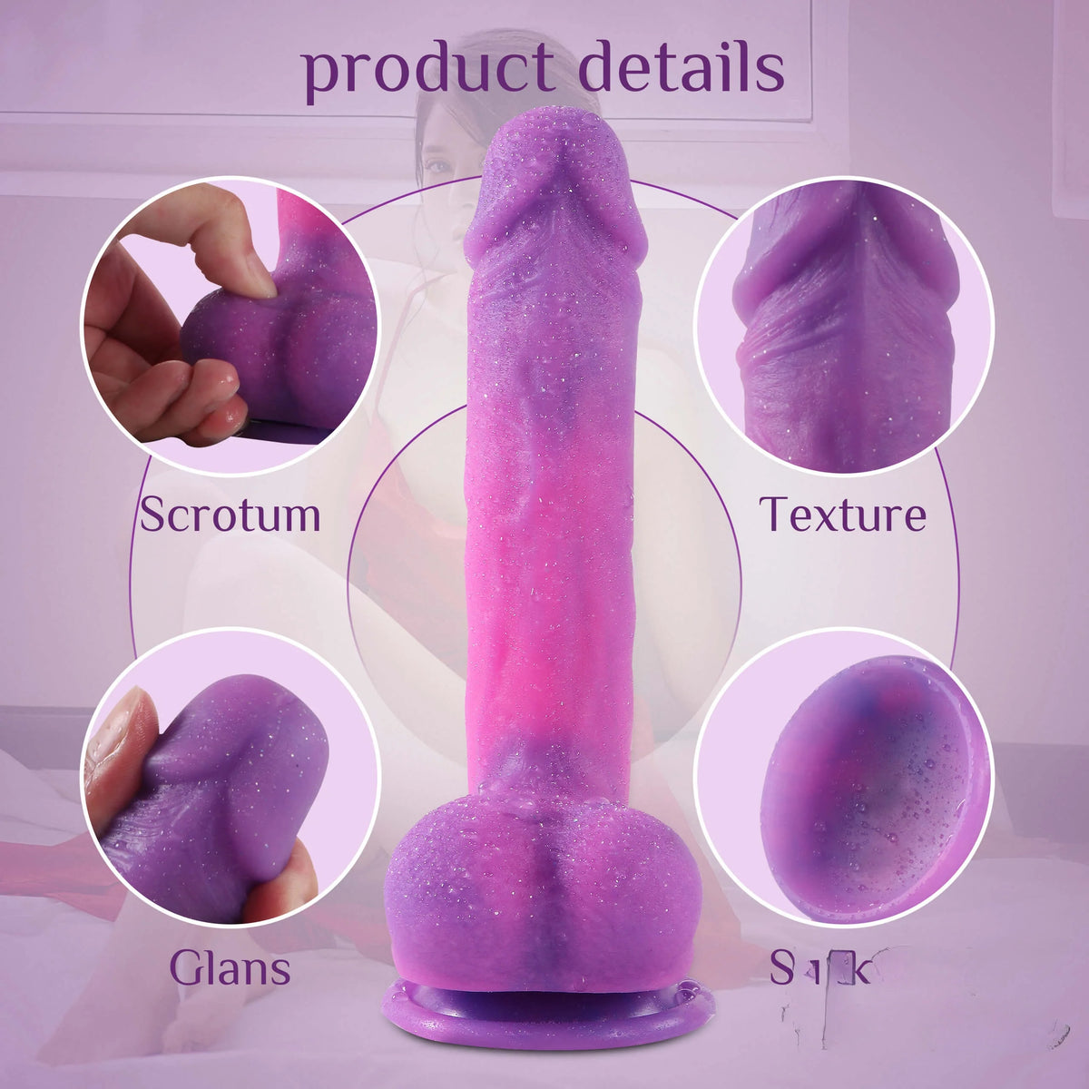 8.26in Silicone Night Sky Realistic Dildo Adult Toy With Balls