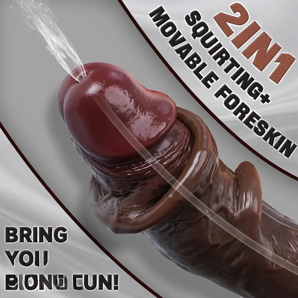 8.27in Moveable Skin Squirting Ebony Silicone Soft Big Dildo For Love