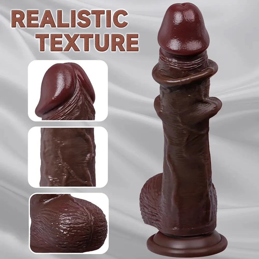 8.27in Moveable Skin Squirting Ebony Silicone Soft Big Dildo For Love