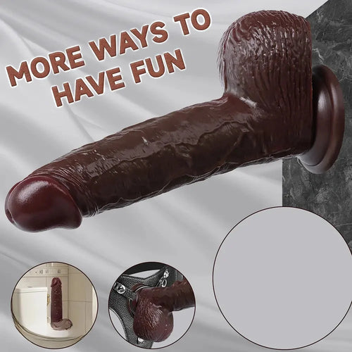 8.27in Moveable Skin Squirting Ebony Silicone Soft Big Dildo For Love