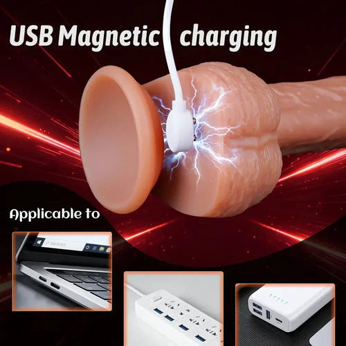 8.27in Realistic Heating Thrusting Vibrating Silicone Lifelike Cock Dildo