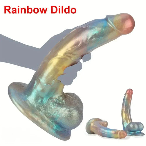 8.46in 9.84in Realistic Rainbow Fantasy Monster Soft Platinum Silicone Dildo