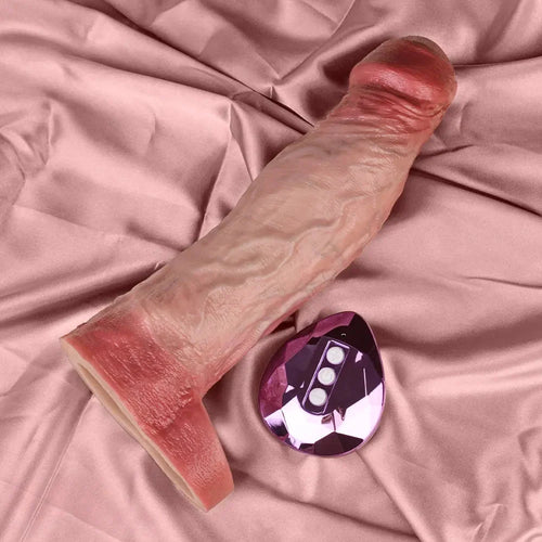 8.46in Vibrating Real Remote Silicone Hollow Dildo Sleeve Uncut Extender