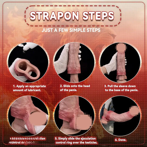 8.46in Vibrating Real Remote Silicone Hollow Dildo Sleeve Uncut Extender