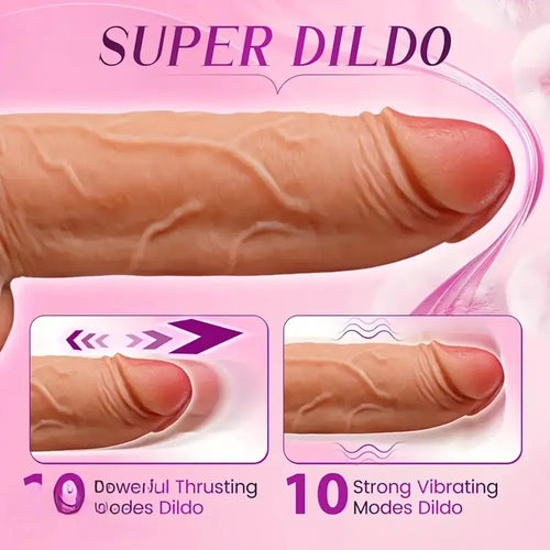 8.66in 4in1 Rotation Friction Heating Vibrating Thrusting Soft Silicone Dildo