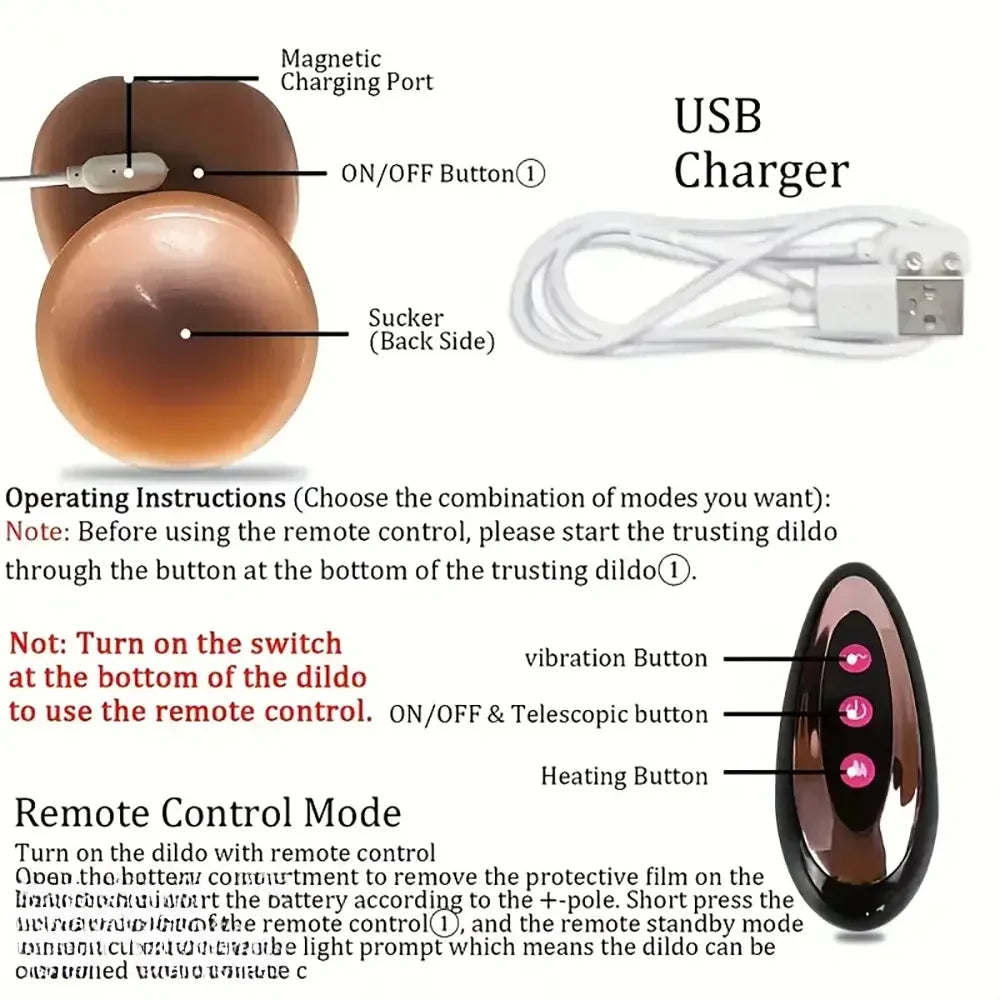 8.66in 4in1 Thrusting Rotation Heating Vibrating Silicone Automatic Dildo