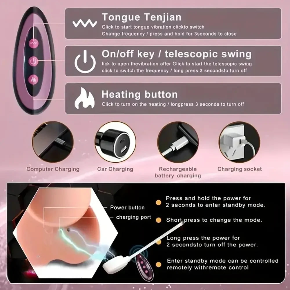 8.66in 4in1 Thrusting Rotation Heating Vibrating Silicone Automatic Dildo