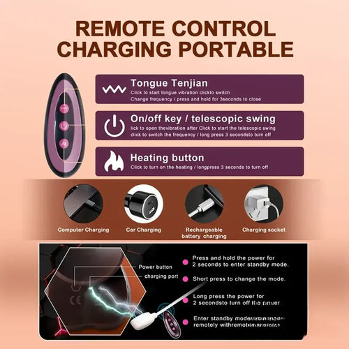 8.7in Soft Big Silicone Thrusting Rotating Heating Remote Dildo
