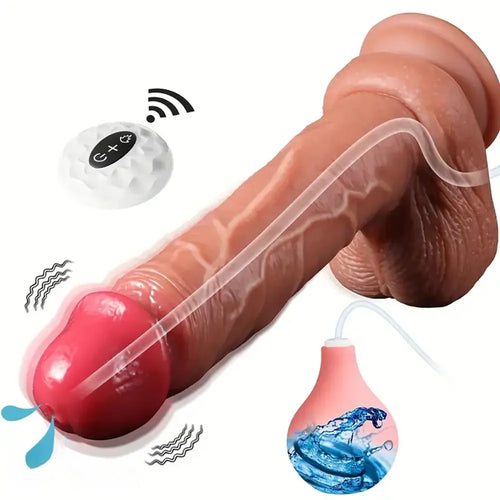 8.85in Wireless Remote Control Vibrating Heating Ejaculating Real Dildo