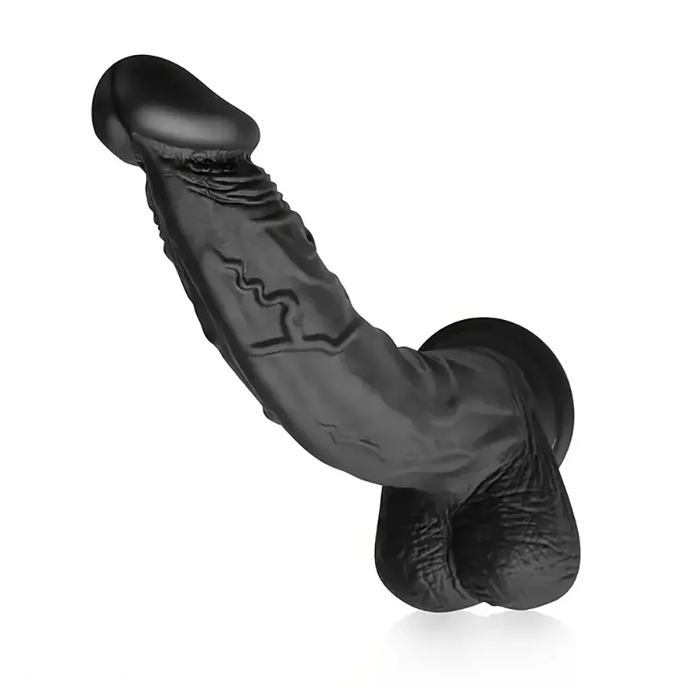 8.86in Black G-Spot Realistic Suction Cup Curved Prostate Dildo