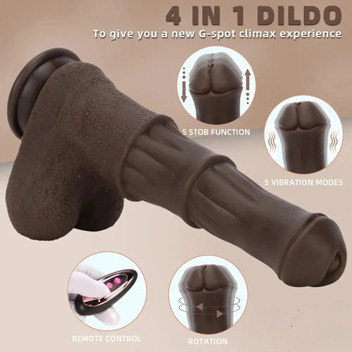 9.05in 4in1 Heating Thrusting Vibrating Rotation Remote Horse Ebony Dildo