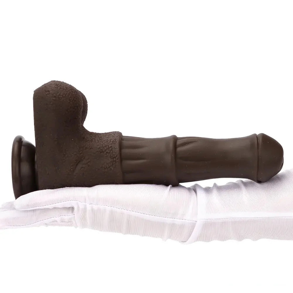 9.05in 4in1 Heating Thrusting Vibrating Rotation Remote Horse Ebony Dildo