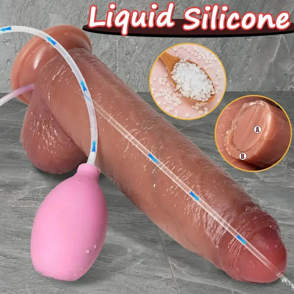 9.05in Realistic Squirting Silicone Real Strap on Dildo With Sliding Skin