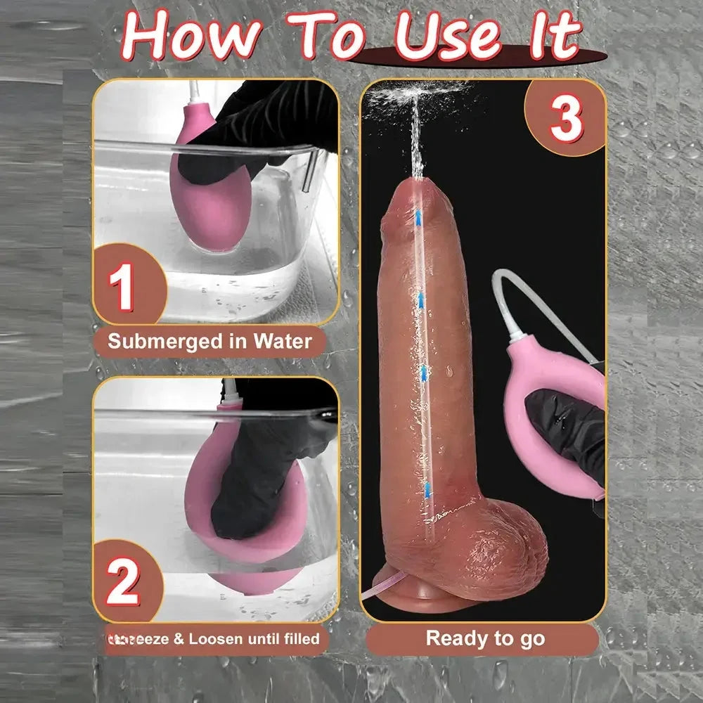 9.05in Realistic Squirting Silicone Real Strap on Dildo With Sliding Skin