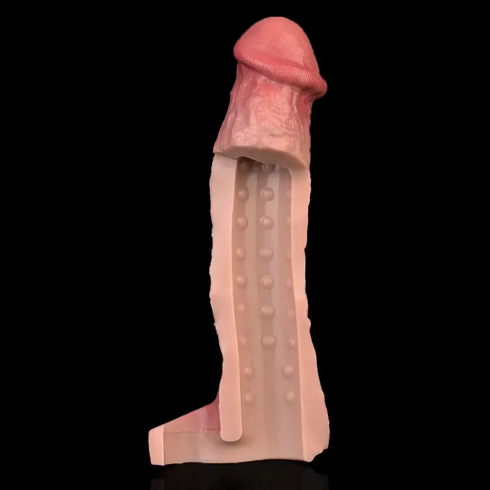 9.06in Vibrating Realistic Remote Silicone Hollow Dildo Sleeve Extender