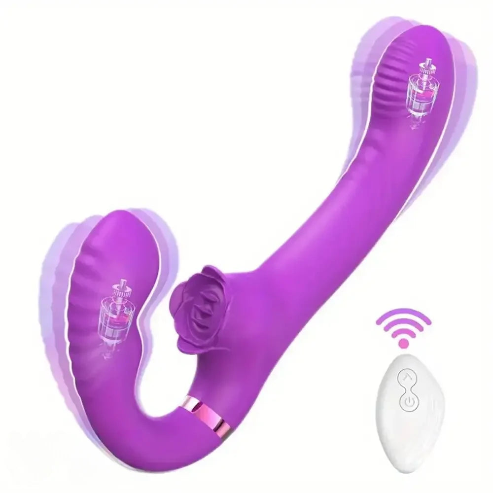 9.17in Dual-Head Vibrating Remote Dildo With Tongue Licking Slapping