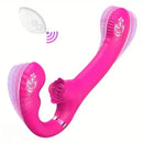 9.17in Dual-Head Vibrating Remote Dildo With Tongue Licking Slapping