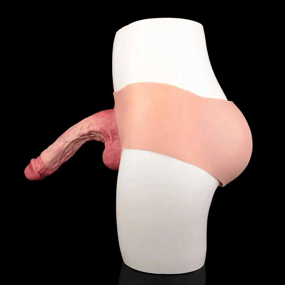 9.25in Hollow Penis Dildo Sleeve Silicone Soft Pants For Hands-Free Play