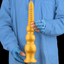 9.44in 13.38in Gold Silicone Pointed Thread Long Large Soft Dildo