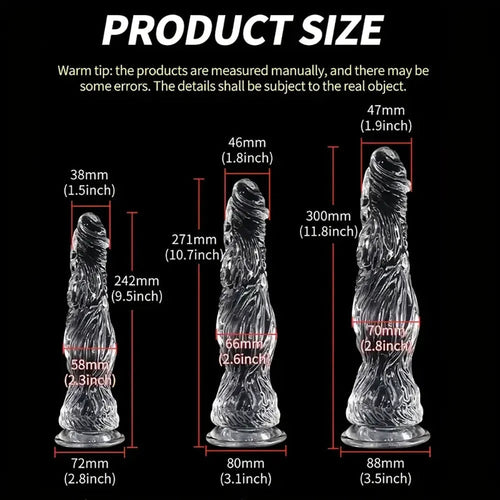 9.5in 10.7in 11.8in Clear Crystal Huge Animal Dildo For Love Sex Toy