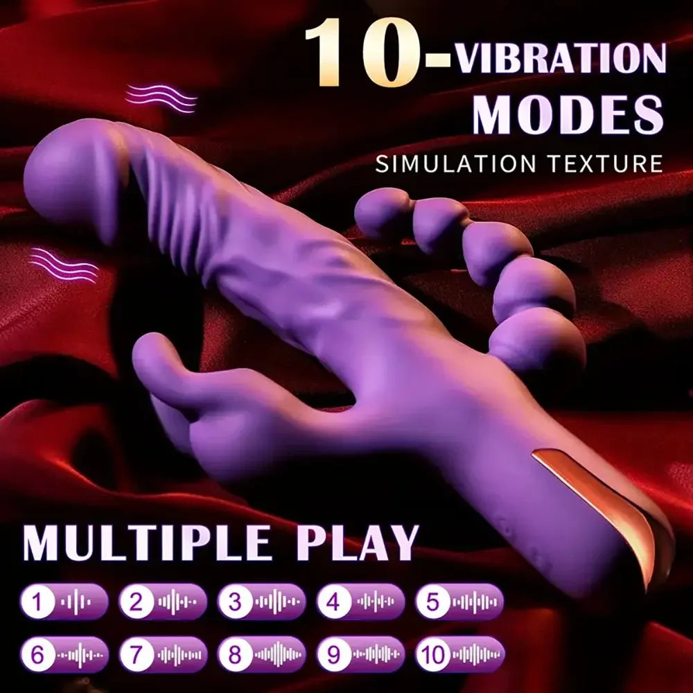 9.5in Silicone 3in1 Soft Vibrating Dildo Rabbit Vibrator For Women