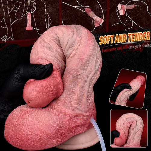 9.65in Dual Density Silicone Ejaculating Dildo Cock Tool For Jerking Off