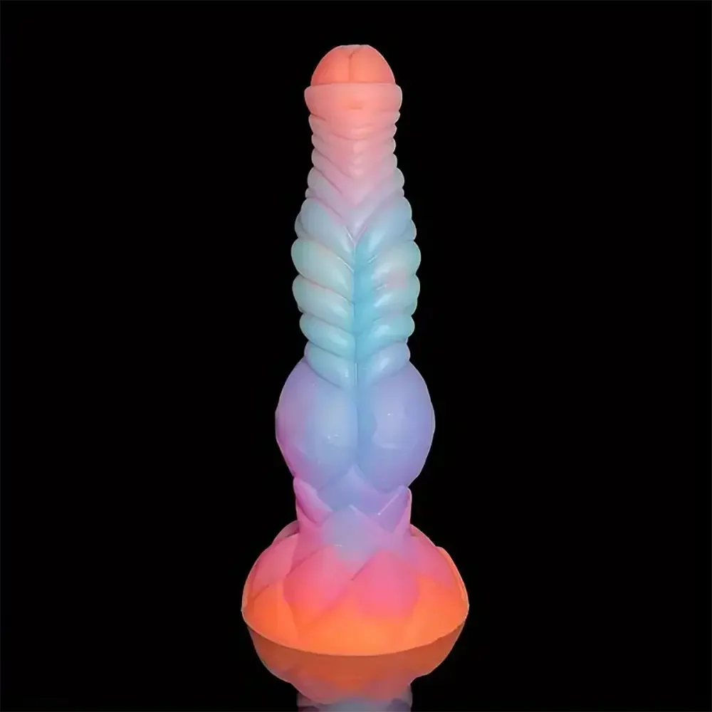 9.84in Silicone Luminous Big Dildo Animal Knot Anal Glow In Dark Penis