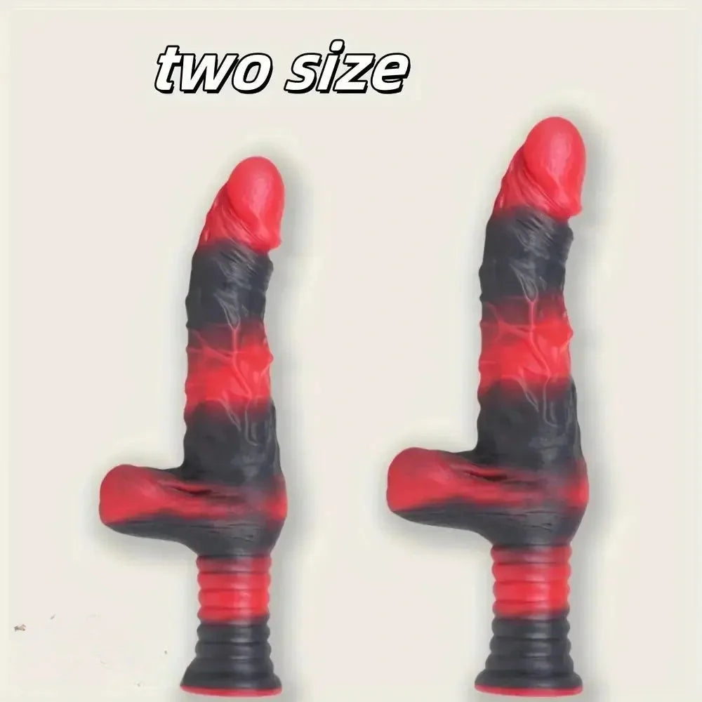 9.8in 10.4in Red Black Silicone Large Realistic Sword Dildo With Handle