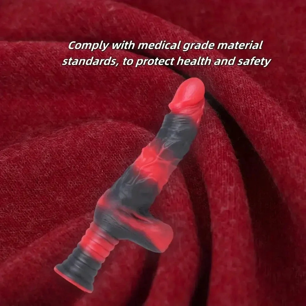 9.8in 10.4in Red Black Silicone Large Realistic Sword Dildo With Handle
