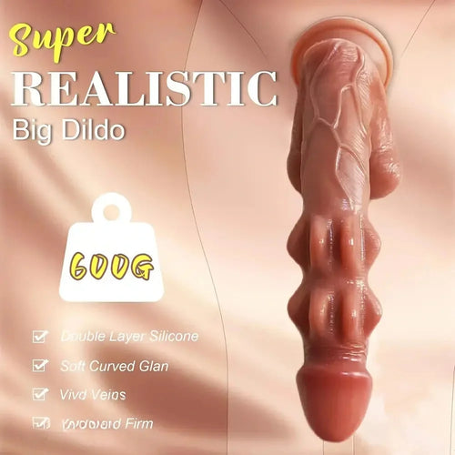 9.8in Double Layer Silicone Fantasy Soft Realistic Hands-free Play Dildo