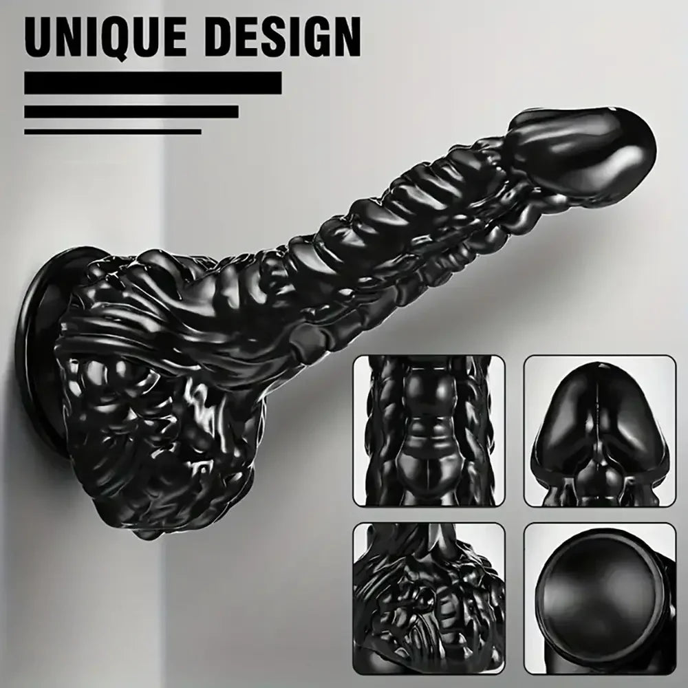 9in Dragon Big Black Fantasy Penis Scales Bumps PVC Cock Dildo
