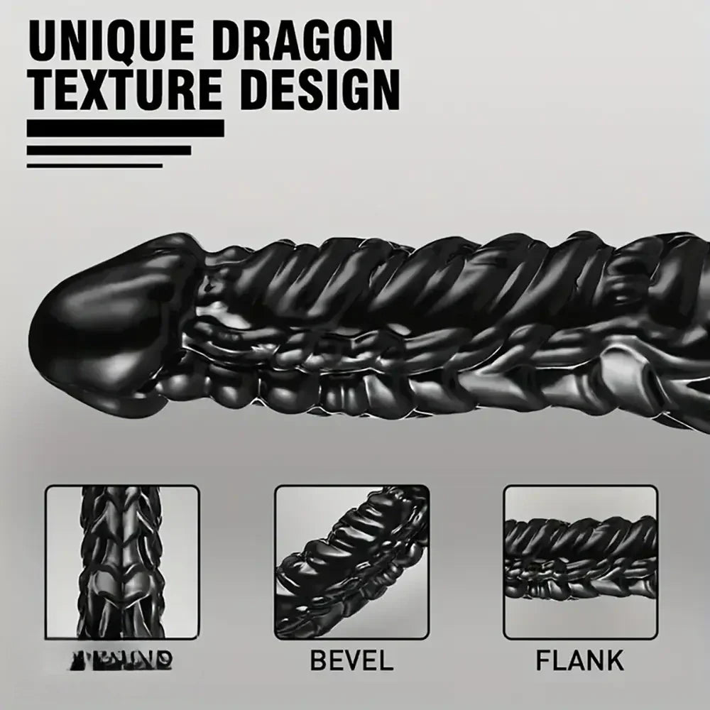 9in Dragon Big Black Fantasy Penis Scales Bumps PVC Cock Dildo