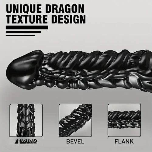 9in Dragon Big Black Fantasy Penis Scales Bumps PVC Cock Dildo