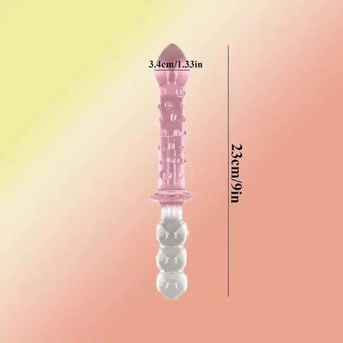 9in Female Pull Beads Anal Plug Threaded Double-head Glass Handle Dildo