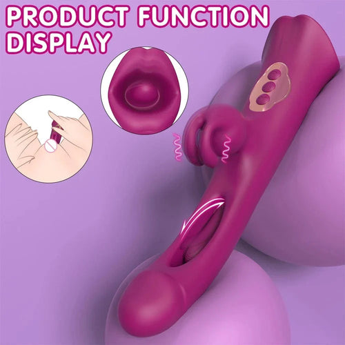 4 IN 1 Rose Muncher Rabbit Vibrator Licking Vibrating Flapping Clit Nipple Stimulator