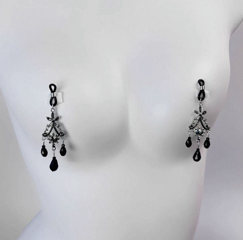 Exquisite Black Gem Diamond Choker with Nipple Clamps