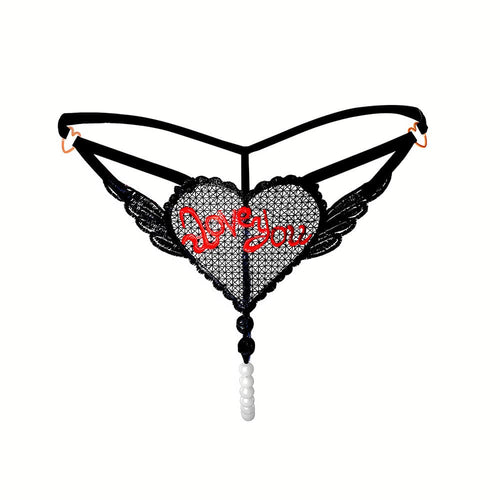 "Love You" Sexy Open Crotch Mesh Underwear With Pearls