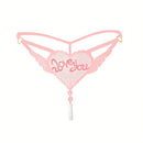 "Love You" Sexy Open Crotch Mesh Underwear With Pearls