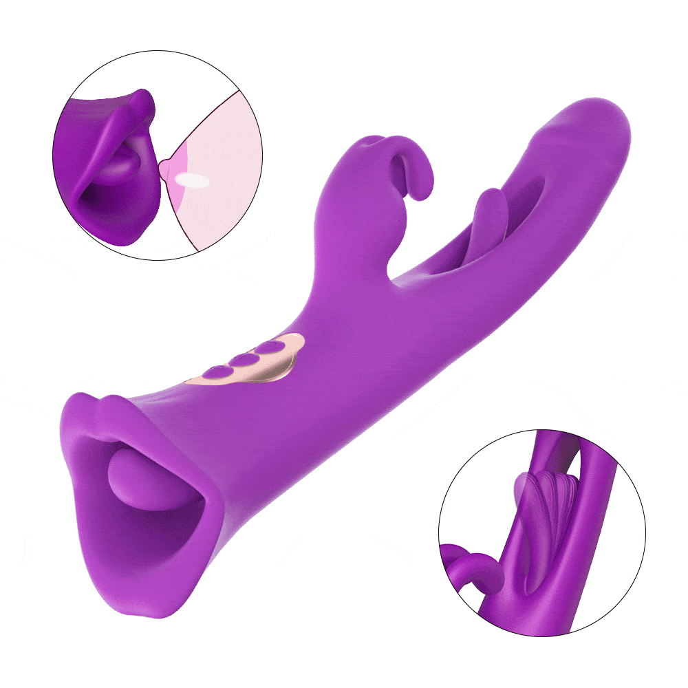 4 IN 1 Rose Muncher Rabbit Vibrator Licking Vibrating Flapping Clit Nipple Stimulator